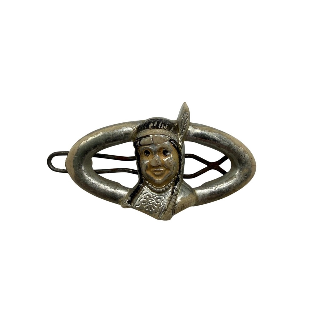 Vintage Native American Figure Hair Clip Barrette Silver Tone Antique Style